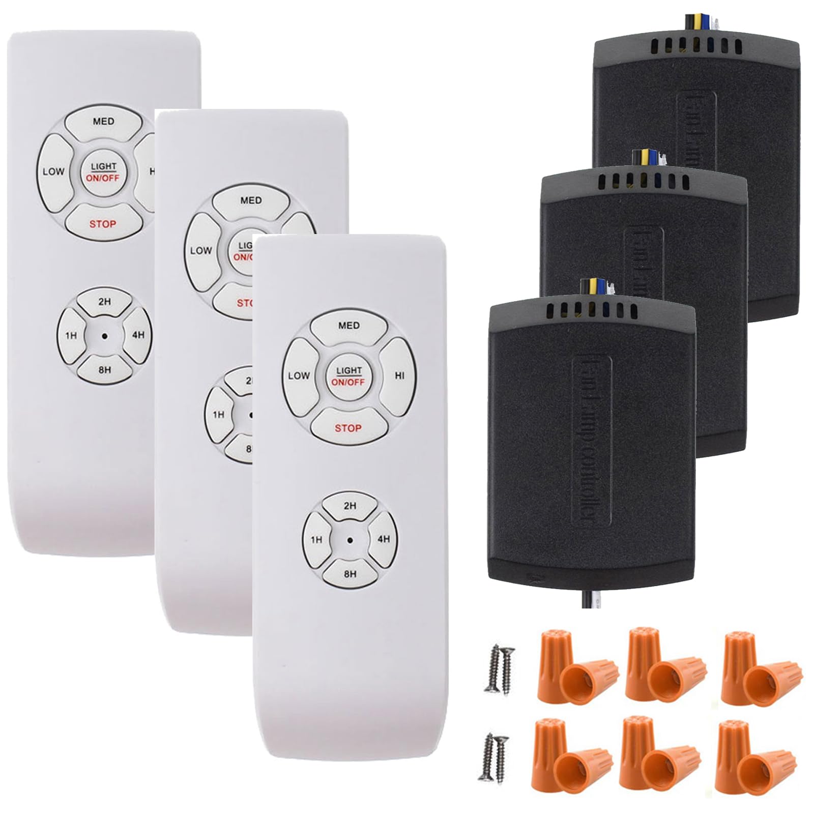 LPHUMEX 3 Pcs Universal Ceiling Fan Remote Control Kits, Small Size Receiver Light Timing & Speed Remote Ceiling Fan Controller (3 Fan Remotes + 3 Small Receivers)