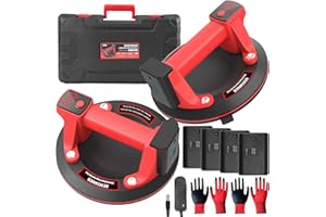 DEWINNER 8 inch Electric Suction Cup, 440lbs Max Load Capacity Automatic Glass Lifter with 4X 3000mAh Battery, Industrial Vac