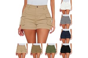 Rikbuig Cargo Shorts Women Casual High Waisted Chino Shorts Y2k Cute Summer Comfy Pull on Twill Denim Shorts with Pockets
