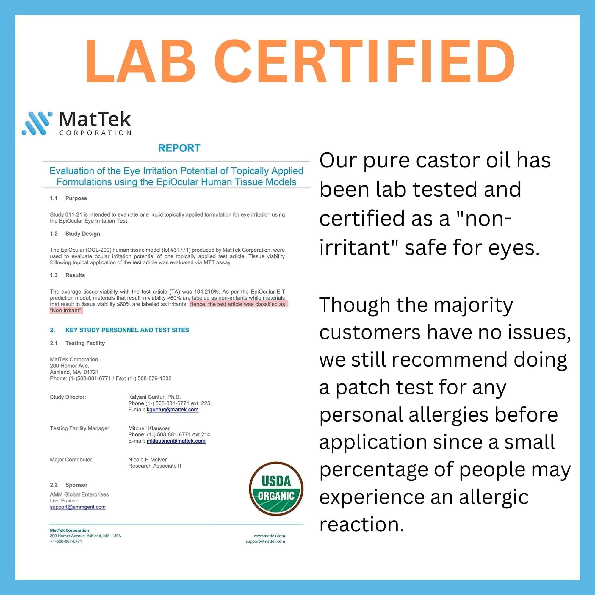 Live Fraiche Organic Castor Oil Lash Serum for Hair Growth, 100% Pure Eyebrow Eyelash Growth Serum, Cold Pressed Hexane Free (2oz Glass Bottle + FILLED Mascara Tube)