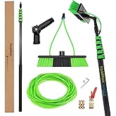 30 Feet Reach Solar Panel Cleaning Brush &amp; Pole Water Fed Pole Kit, Window Cleaner Window Glass Solar Panel Cleaning System Washing Equipment Tool Solution Scrubber Brush &amp; Hose Spray Washer