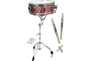 GRIFFIN 14" x 5.5" Snare Drum Set (PoplarPro Edition) – Includes Stand, 2 Pairs of Maple Sticks & Drum Key – Wood Shell Acoustic Percussion Kit for Practice & Gigs