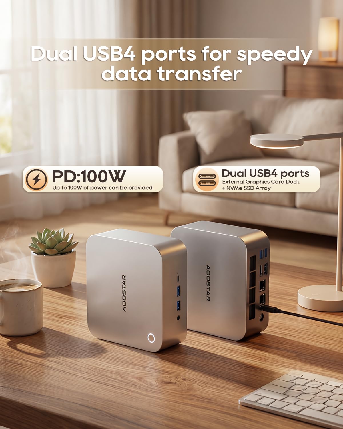 AOOSTAR MACO Mini PC Ryzen 7 H 255(bis zu 4,9GHz), 24GB DDR5 RAM 1TB M.2 SSD, Mini Desktop Computer W11 Pro Radeon 780M/OCuLink/2xUSB4/2x2,5G LAN/4K Quad-Display/Fingerabdruck für Gaming/Schule/Büro 7