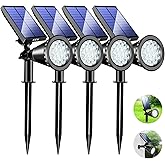 KEV 800 Lumens Solar Spot Lights Outdoor,18 LEDs Solar Flood Lights with 2 Modes &Adjustable &IPX65 Waterproof,Solar Spotlight for Driveway/Backyard/Patio Landscape/Tree/Garage(Cool White, 4 Pack)