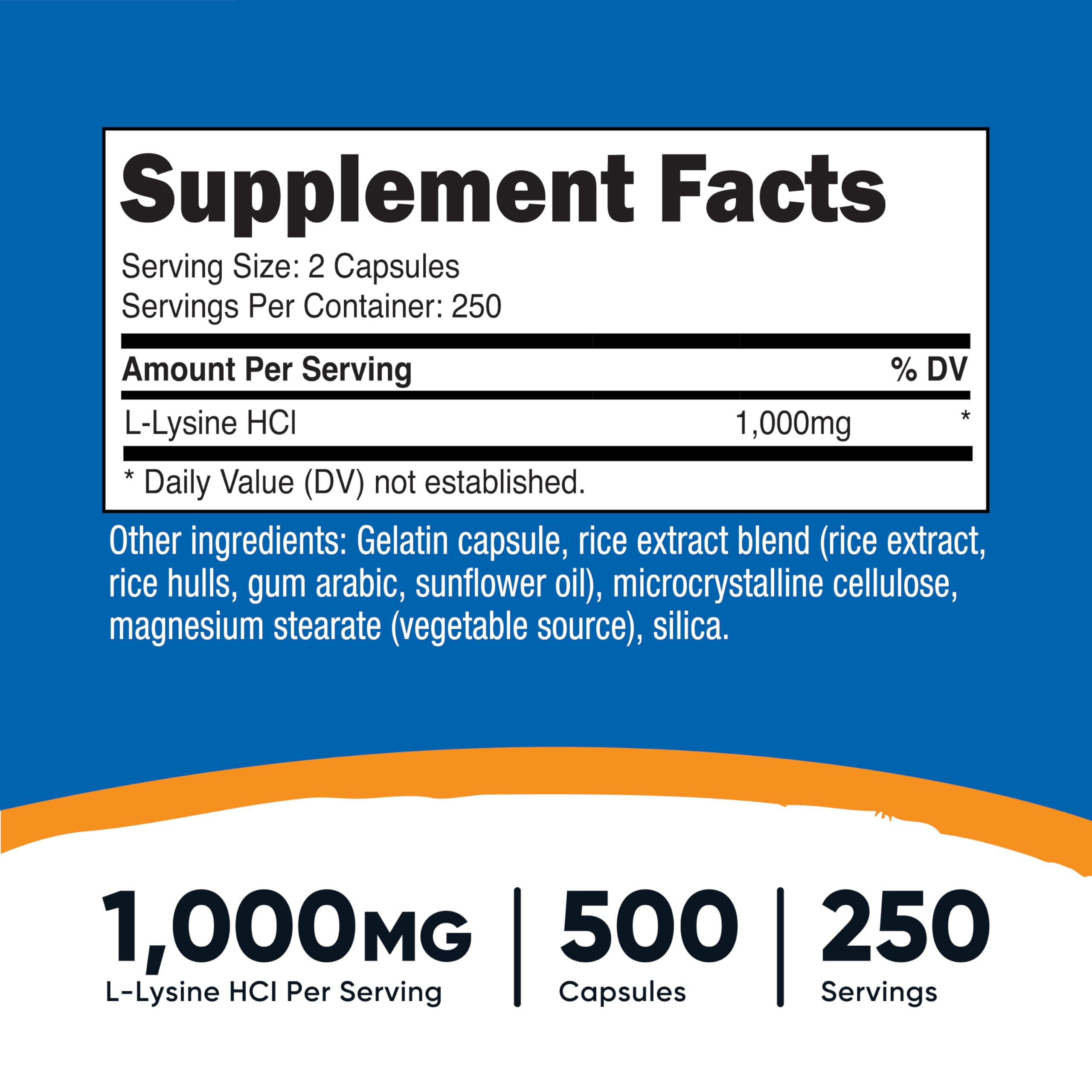 Nutricost L-Lysine 1000mg Per Serving, 250 Servings, 500 Capsules - Gluten Free, Non-GMO, 500mg Per Capsule