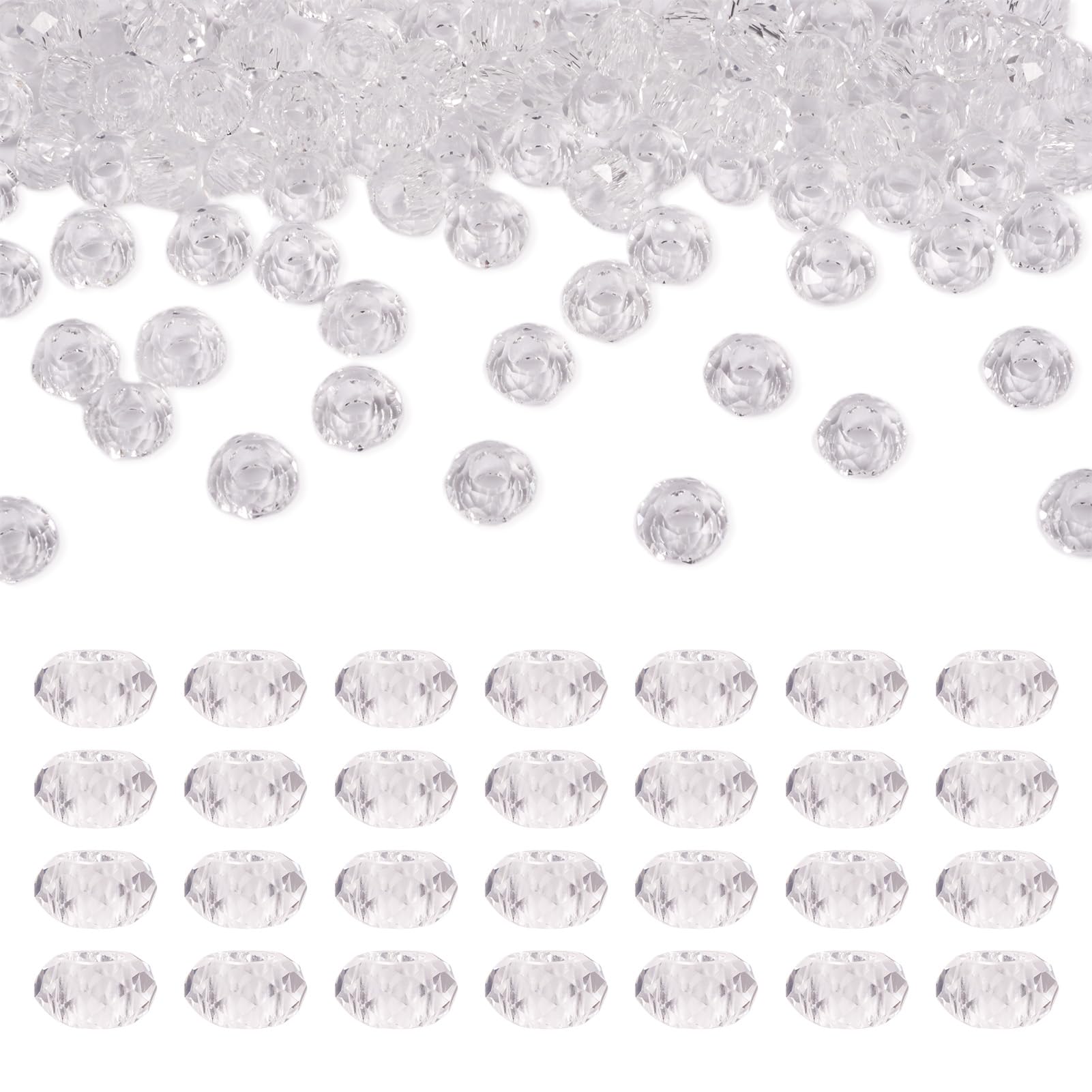 Photo 1 of KISSITTY 100pcs Clear Glass Faceted European Beads Bulk Crystal Large Hole Loose Spacer Beads Rondelle Bead Slide Charms No Metal Core 14x8mm for DIY Bracelet Necklace Jewelry Crafts Making Hole:5mm
