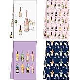 Mindsoft 4 Pcs Champagne Hand Towels Wine Lover Gifts Champagne Towels for Kitchen Bathroom Bar Cart Accessories Bachelorettes Coquette Pink Decor Cocktail Wine Hostess Gifts for Women Girls