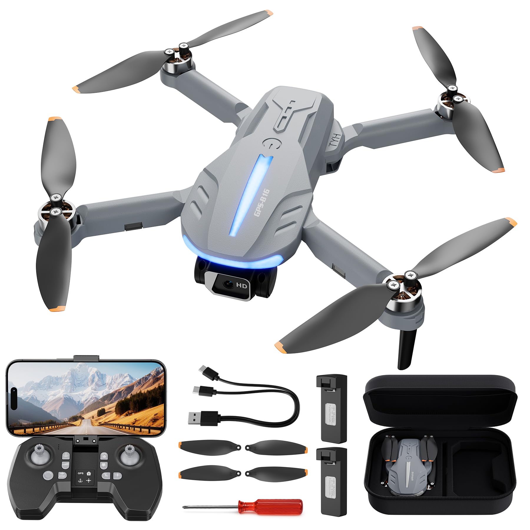 B16 GPS Drones with Camera 4K Professional for Adults – C0 Foldable Drone with Brushless Motor & 5G WIFI Transmission, RC Quadcopter with Auto Return & Follow Me, 50 Mins, Ideal Toy Gift