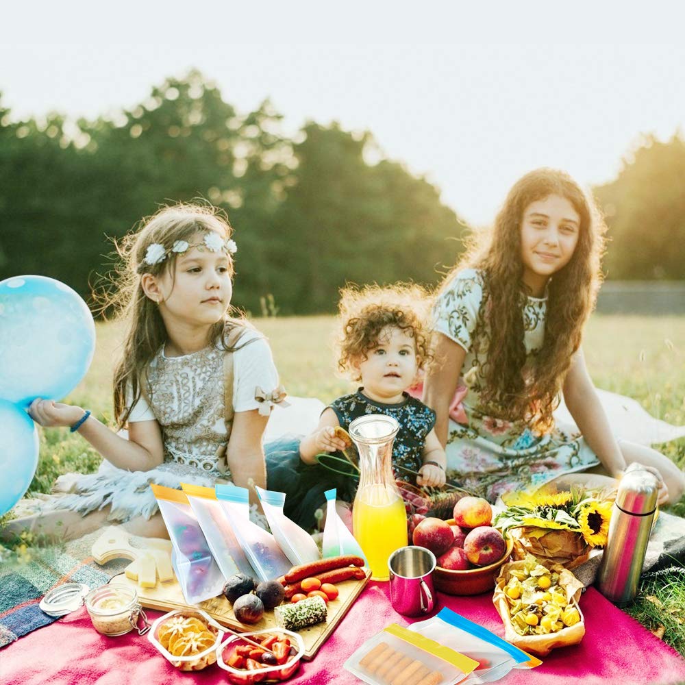 Reusable Sandwich & Snacks Bags, 10 Pack Ziplock Lunch Bags BPA-FREE PEVA Leakproof Washable Freezer Bags Silicone Food Storage Bags