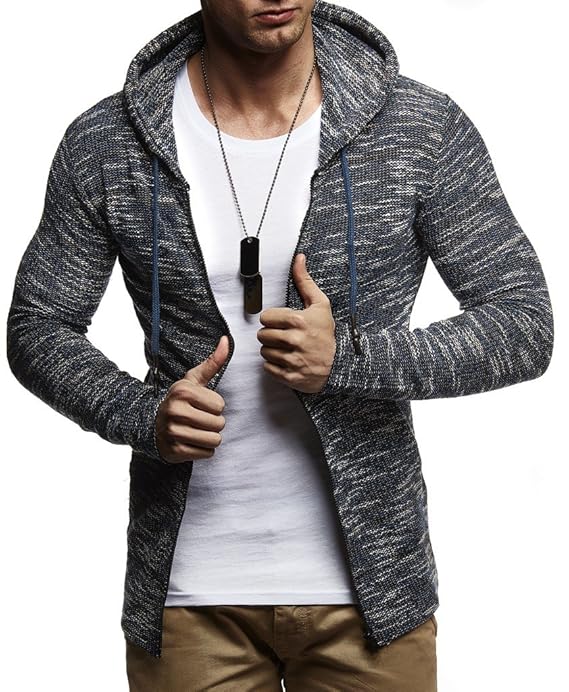 LEIF NELSON Herren Sweatjacke mit Kapuze Slim Fit Baumwolle-Anteil | Modernes Hoodie-Cardigan Langarm | Männer Schwarze Freiz