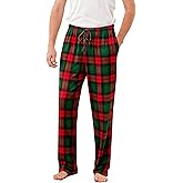 Mens Christmas Pajamas Pants Plaid Flannel Pjs Bottom with Pockets M-XXL