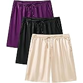 SWOMOG Men's 3 Pack Satin Pajama Shorts Silk Pajama Boxer Lounge Sleep Bottoms Button Fly with Pockets & Drawstring