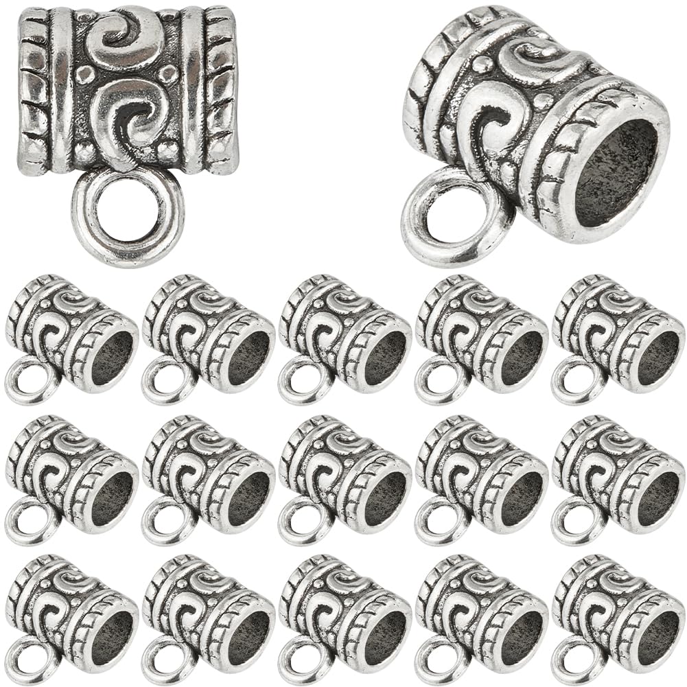 SOFPLATE 160pcs Bail Bead With Charm Hanger Bail Spacer Beads Tibetan Antique Silver Alloy Hanger Loop Loose European Beading Findings for jewellery Making Women Assort DIY Necklaces Bracelets Craft