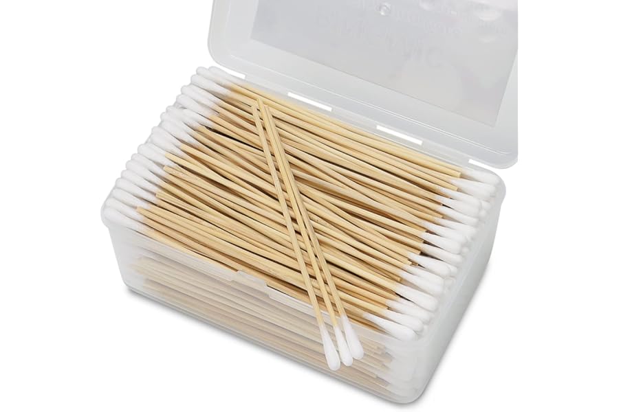 500PCS 6″ Cotton Swabs in Storage Box – Long Cotton Swab with Wooden Sticks – Lint Free, Highly Absorbent Single Tipped Applicators for Makeup, Pet Care, Home Cleaning