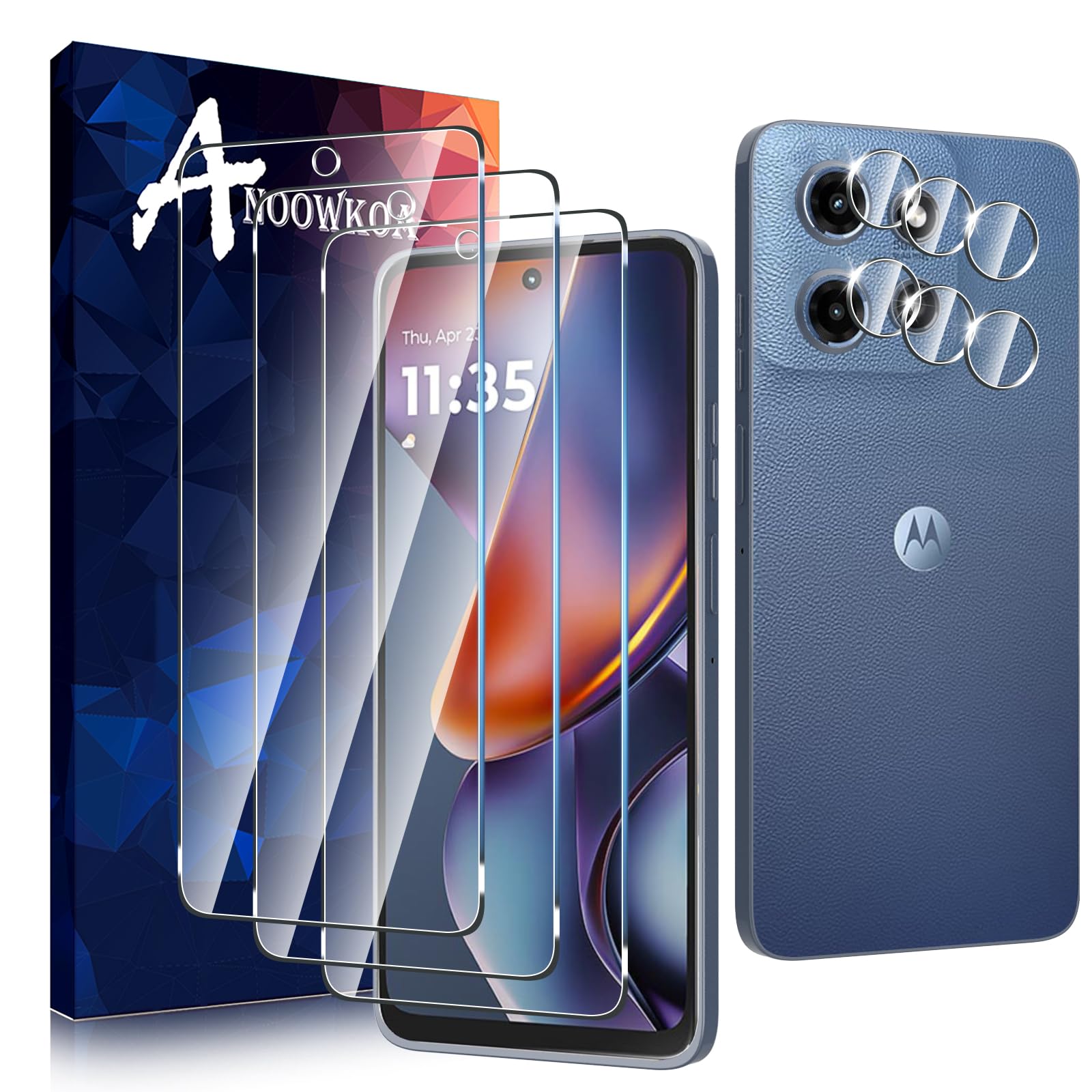 Photo 1 of Anoowkoa 3 Pack for Moto G 2025 Screen Protector + [3 Pack] Moto G 5G 2025 Camera Lens Tempered Glass Protector.9H Hardness.Support Fingerprint Unlock, Bubble-Free.Easy Installation