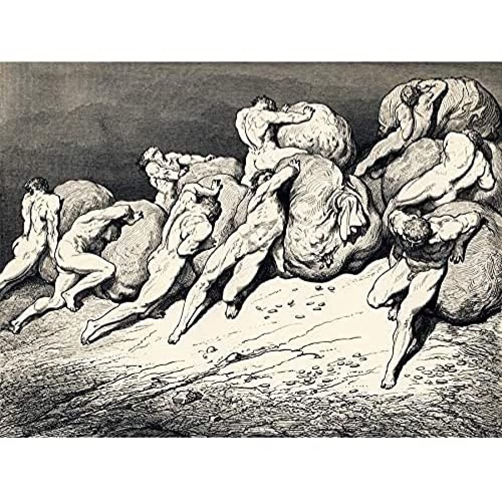 Dore Dante Inferno Canto VII Hoarders Wasters Illustration Art Print Canvas Premium Wall Decor Poster Mural