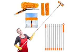 Window Cleaning Tools Window Squeegee: 2 in 1 Double-Sided Professional Cleaner Window Washing Kit with Extension Pole 20+ Ft