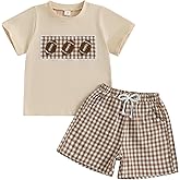 Toddler Baby Boy Football Outfit Summer Short Sleeve Rugby Truck T-shirt Plaid/Striped Shorts Set Game Day Clothes