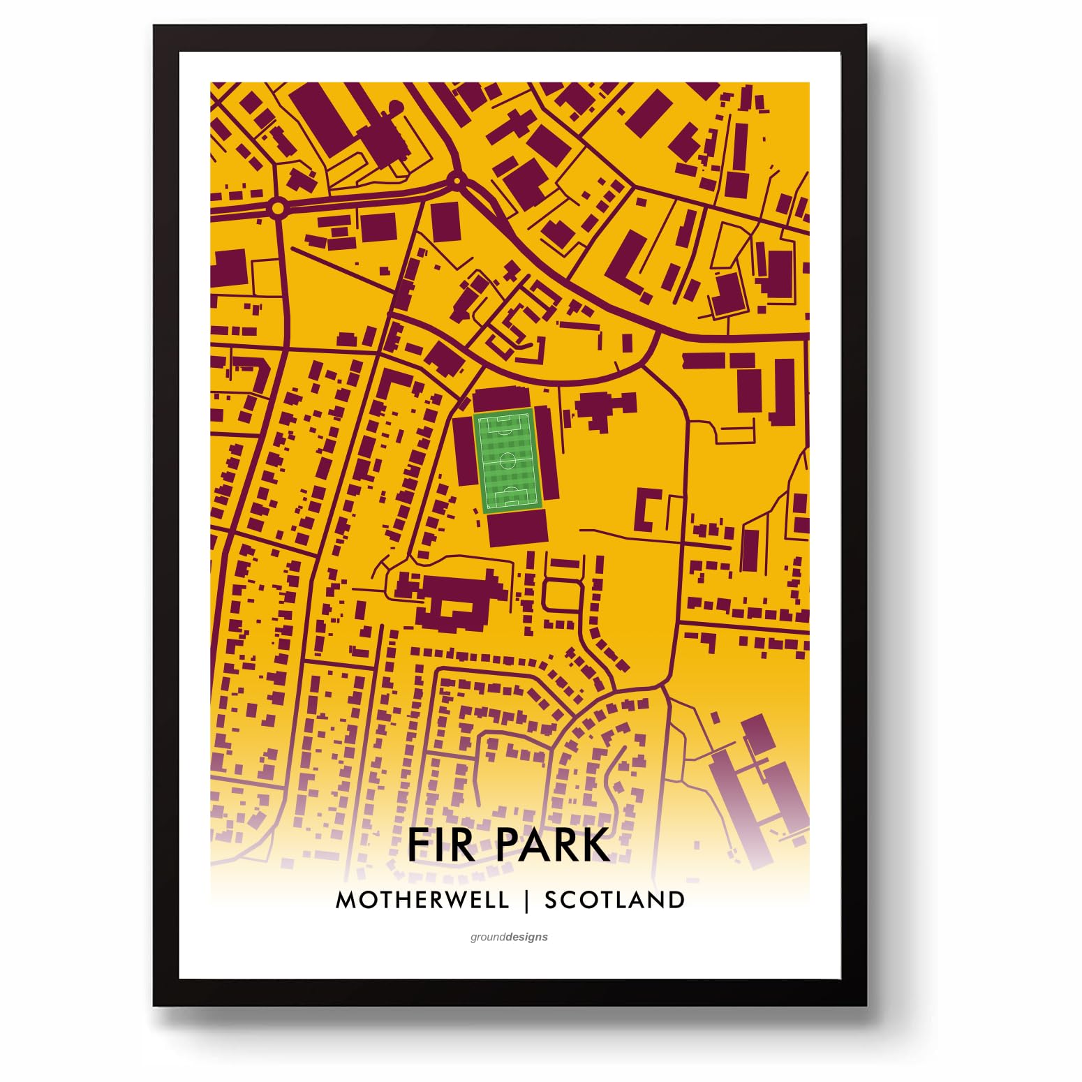 GroundDesigns MOTHERWELL FC Football Gift FIR PARK Stadium Art Map Unframed A3 Print MFC