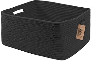 COMFY-HOMI Cotton Rope Woven Basket with Handles for Shelves,Toys,Book, Cloth Storage Baskets Bin for Organizing- 1 PCSToy Decorative Organizer for Living Room, Bathroom 17" x 13" x 7.5" - All Black