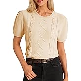 Cicy Bell Womens Puff Short Sleeve Sweater Tops Cable Knit Crew Neck 2026 Spring Shirts Lightweight Dressy Casual Sweaters