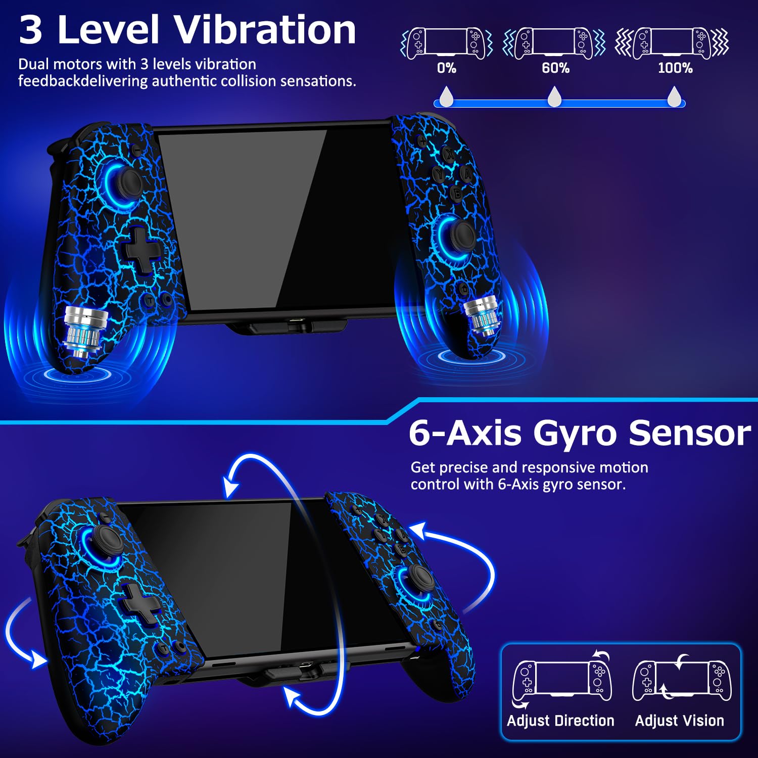 Spican Switch Controllers for Nintendo Switch/OLED, Hall Effect Wireless Pro Controller One-Piece Joypad, Full-Size Ergonomic Handheld Mode Gamepads with 17 Colors Light/Battery/Turbo/Macro/4 Game Slot