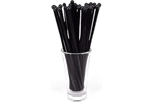 Gmark 6 Inch Plastic Round Top Swizzle Sticks 100 ct Black, Ball Head Stirrer 100 Pack GM1003G