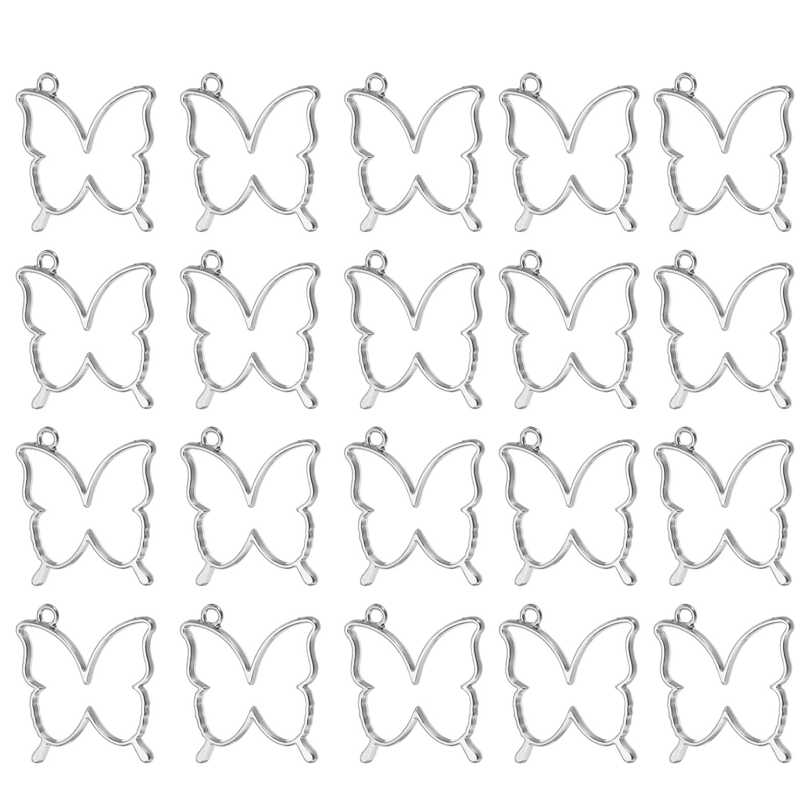 M METERXITY 20 Pack Alloy Open Back Bezel Pendants - Butterfly Shaped Pendants Resin Pressed Flower Craft Bezels Crafts, Apply to DIY Making (Silver Tone)