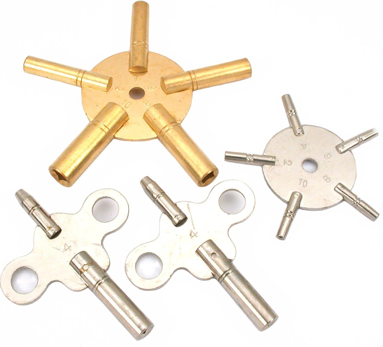 12 American Clock Keys 2 5 Pronged Winding Sz2,4,6,8,10 Watches