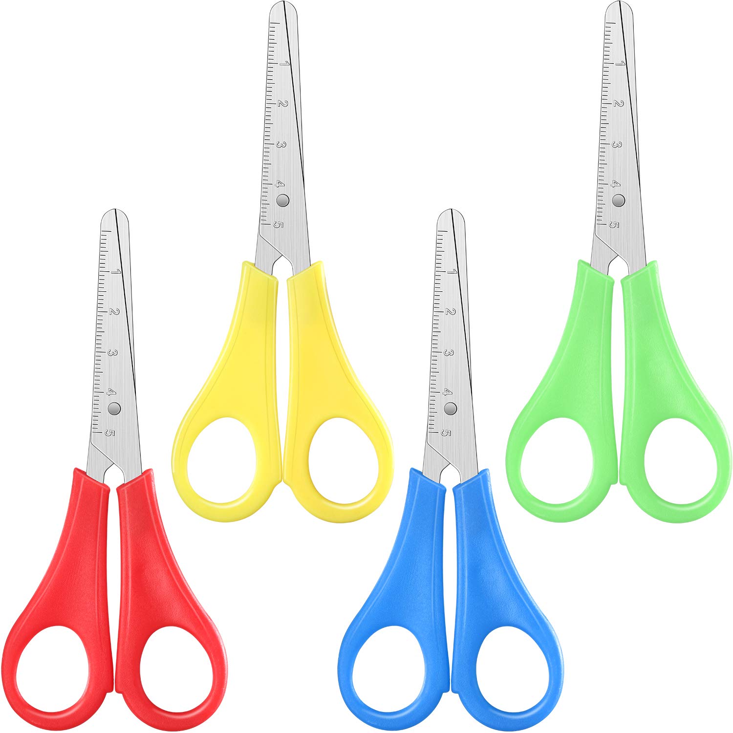 Mudder 4 Pcs Kids Scissors Blunt Tip Children Safety Toddler Scissors with cm Scale Preschool Training Scissor with Plastic Handle for Home School Art Craft Students Office 4 Colors