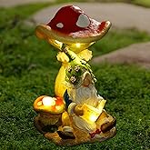 NATASE Upgraded Size Solar Garden Outdoor Statues Gnome Reading Under Mushroom with 5 LED Lawn Decor Outside Decorations for Patio, Balcony, Yard Ornament Unique Garden Gift