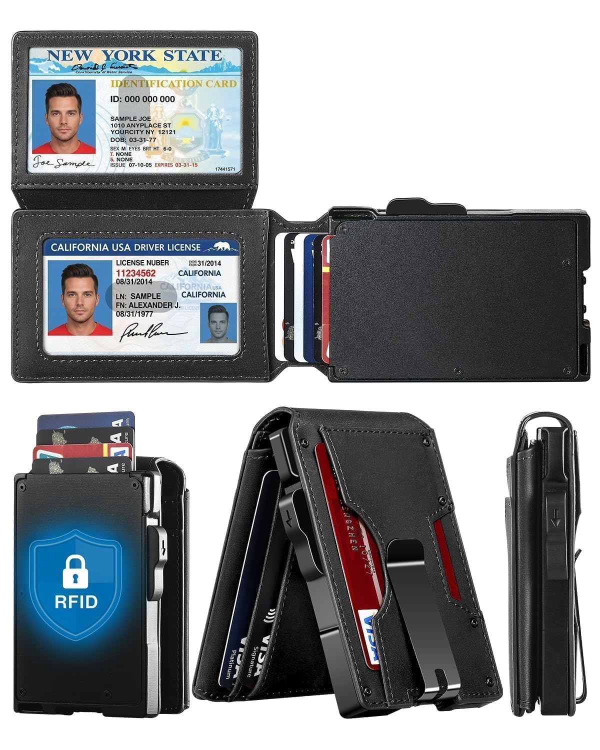 Photo 1 of [High-Capacity] Wallet for Men with 2 ID Windows, 15-18 Credit Card Holder, Smart Pop-Up Bifold RFID Blocking Metal Case, Tactical Compact Wallet, Money Clip, Birthday Gifts for Him, Mens Front Pocket