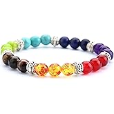 Hamoery Men Women 8mm Lava Rock 7 Chakra Beads Chakra Bracelet Braided Rope Natural Stone Yoga Bracelet Bangle