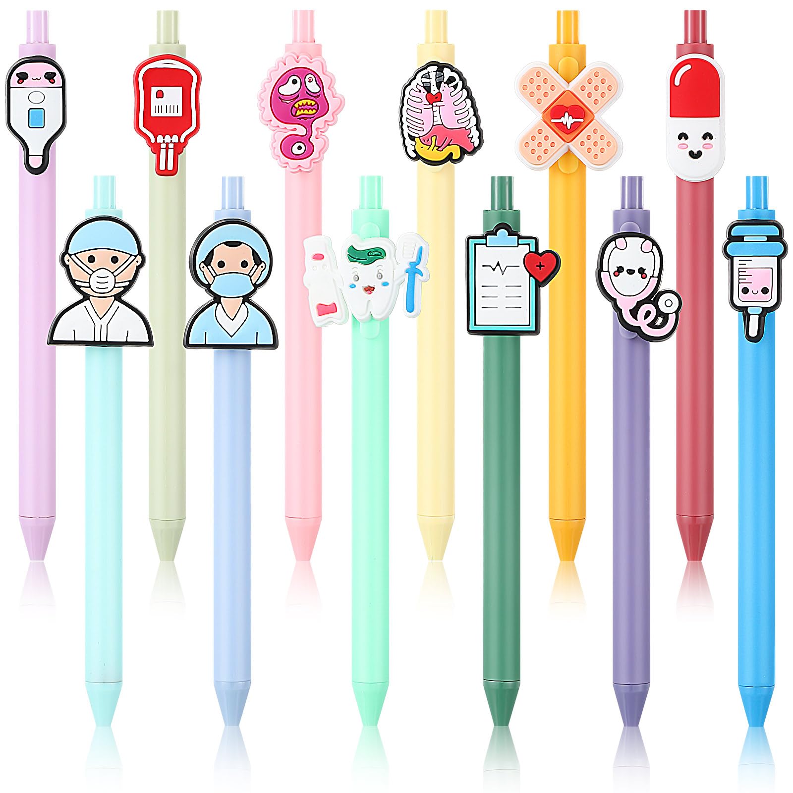 Clabby 12 Pack Cute Nurse Pens Set Funny Black Ink Pens for Women Nurse Gifts Thank You Accessories for Work for Hospital Doctors Medical Assistants Office(Light,Cute)