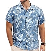 TUNEVUSE Mens Short Sleeve Hawaiian Shirts Button Down Aloha Tropical Shirt Casual Beach Clothes