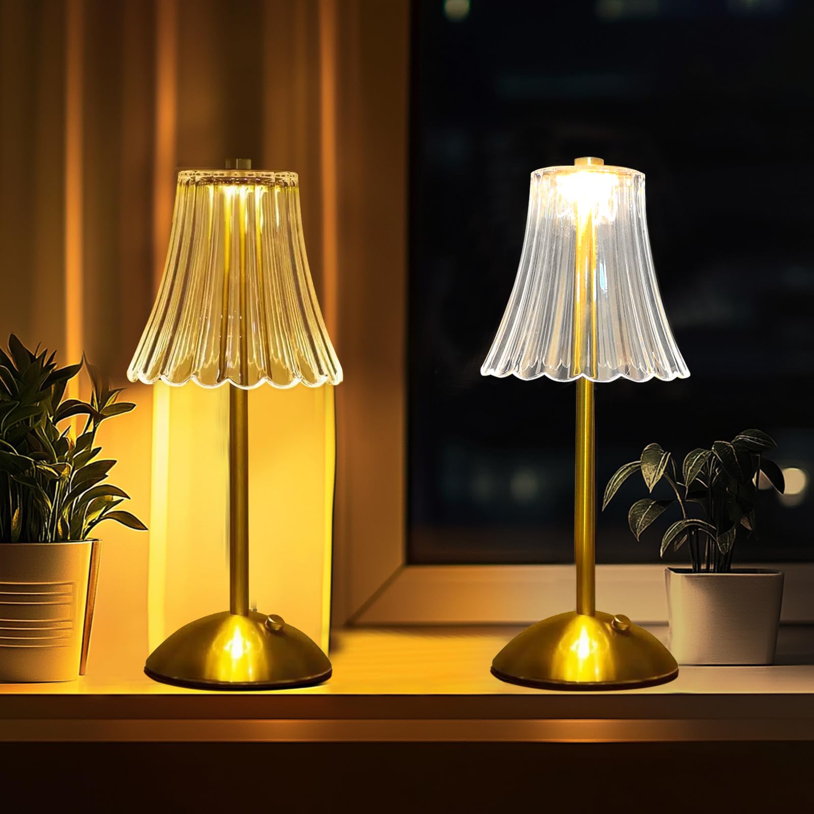 Photo 1 of YYFWND 2 Packs Metal Crystal Table Lamp, Cordless Small Light, 2000mAh Rechargeable LED Diamond Table Lamps, 3 Color Changing Light, Non-Yellowing Acrylic Touch Control Table Lamp for Bedroom
