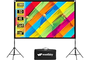 Projector Screen with Stand, Wootfairy 120 inch Portable and Foldable Indoor Outdoor Projection Screen 16:9 4K HD Rear Front Wrinkle-Free Movie Screen with Carry Bag for Home Theater Backyard Cinema