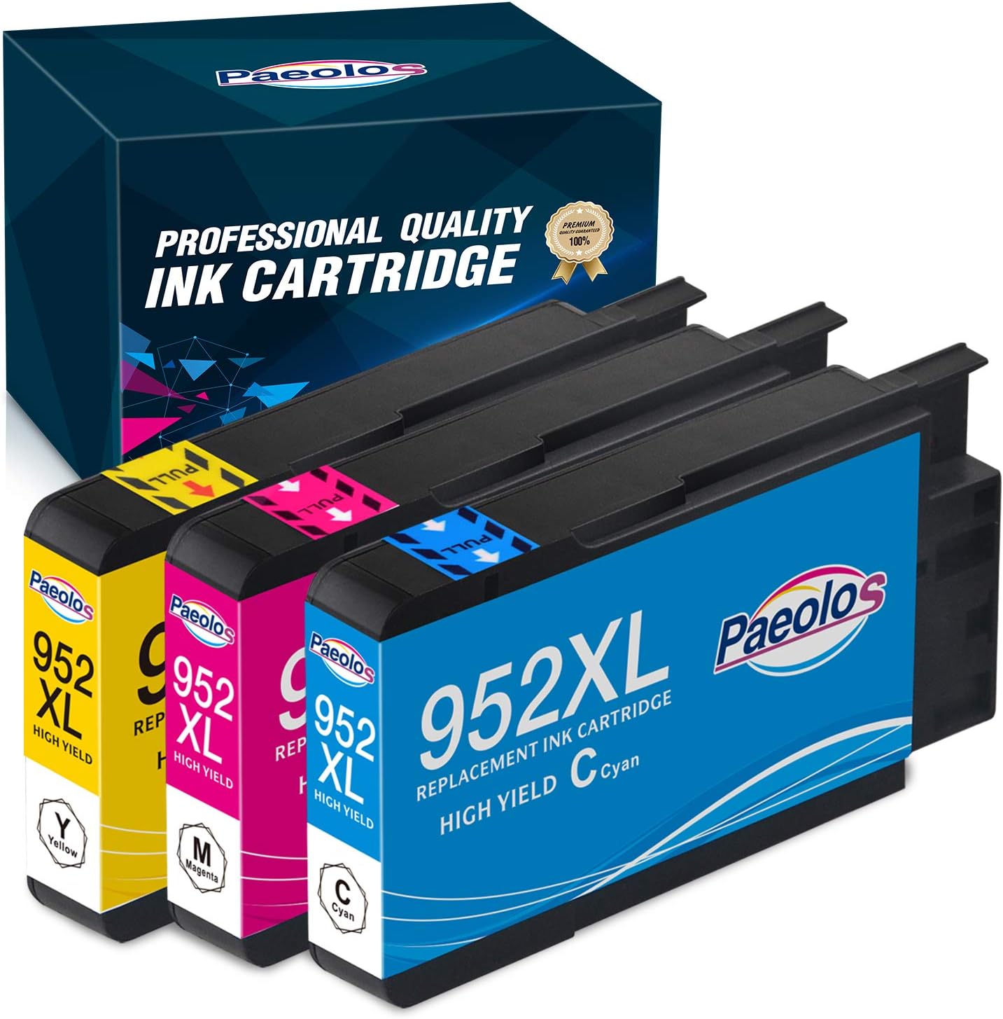 Compatible Color Replacements for HP 952/952XL Ink Cartridges wth Newest Chips Used in HP 7720 7740 8210 8216 8702 8710 8715 8720 8725 8730 8740 Printers, 3 Color Pack by Paeolos