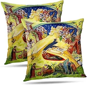 Funda De Almohada Acuarela Jesús Nacimiento Dios Acuarela Madera I