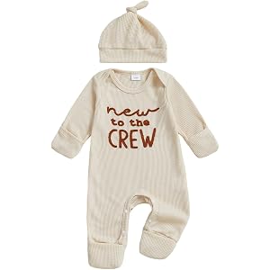 GGBNOMER Newborn Baby Boy Fall Clothes Infant Winter Outfit Jumpsuit Romper | Waffle Letter Embroidery Jumpsuit Long Sleeve C