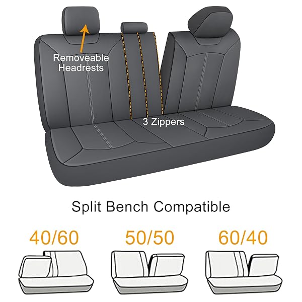 PARIIAOTIN PREMIUM LEATHER CAR SEAT COVERS FULL SEATS, WATERPROOF FRONT SEAT COVERS AND SPLIT REAR BENCH SEAT COVERS FOR CARS,UNIVERSAL AUTOMOTIVE INTERIOR COVERS FOR SEDAN SUV TRUCK VAN PICK-UP,GRAY