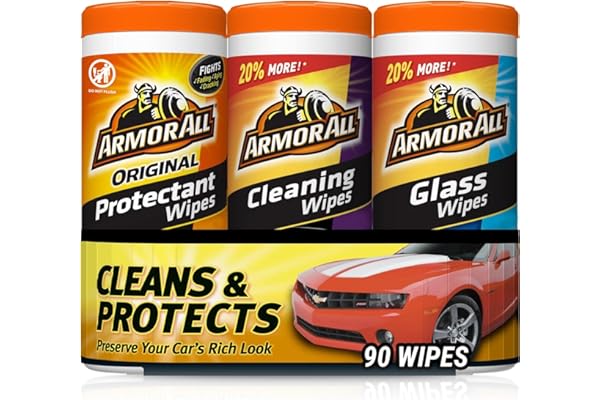 Car Wipes Multi-Pack by Armor All, Cleans Vehicle Interior and Exterior, Includes Armor All Protectant Wipes, Glass Wipes, and Cleaning Wipes, 3-Pack, 30 Car Wipes Each