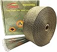 LEDAUT 2" x 50' Titanium Exhaust Heat Wrap Roll for Motorcycle Fiberglass Heat Shield Tape with Stainless Ties