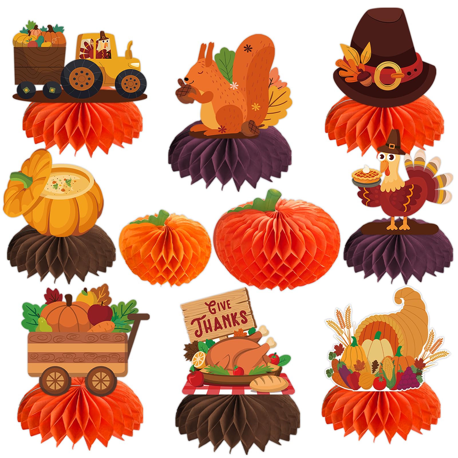 Photo 1 of 10 Pcs Thanksgiving Centerpieces for Party Table Decorations, Double-sided Autumn Honeycomb Centerpieces for Autumn Thanksgiving Birthday Party Fall Classroom Decor Supplies