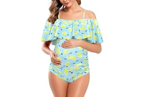 SHEKINI Women's Off-Shoulder Maternity Swimsuits Ruffle Pregnancy One Piece Bathing Suit