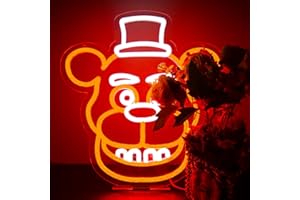 AHlove Freddy Neon Signs for Wall Decor，LED Neon Lights for Bedroom，Birthday、Christmas Gifts for kids 5V Power Adapter 12 * 13Inch(wite+orange)