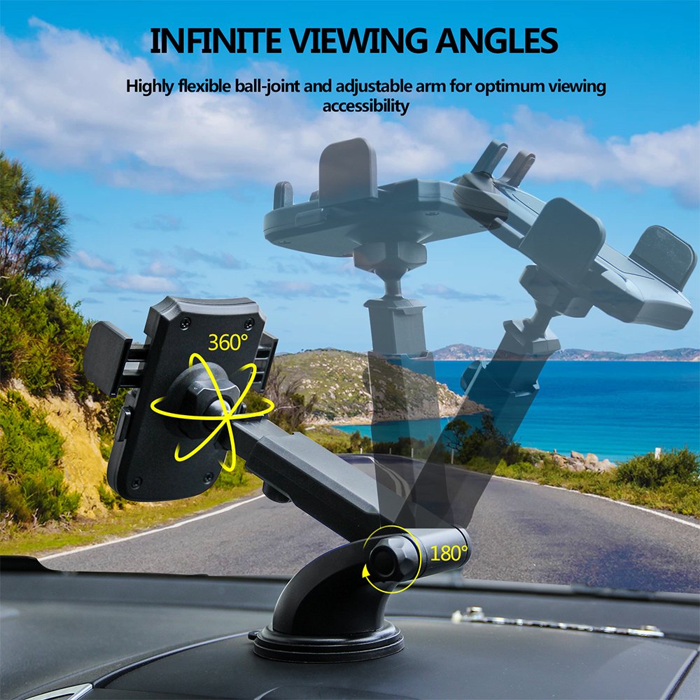 FYHD Car Phone Mount with Extendable Telescopic Arm, Universal Smartphone Car Holder for Car Windshield/Dashboard Compatible with iPhone X 8 8 Plus Samsung Galaxy LG Nexus Sony Nokia and More...