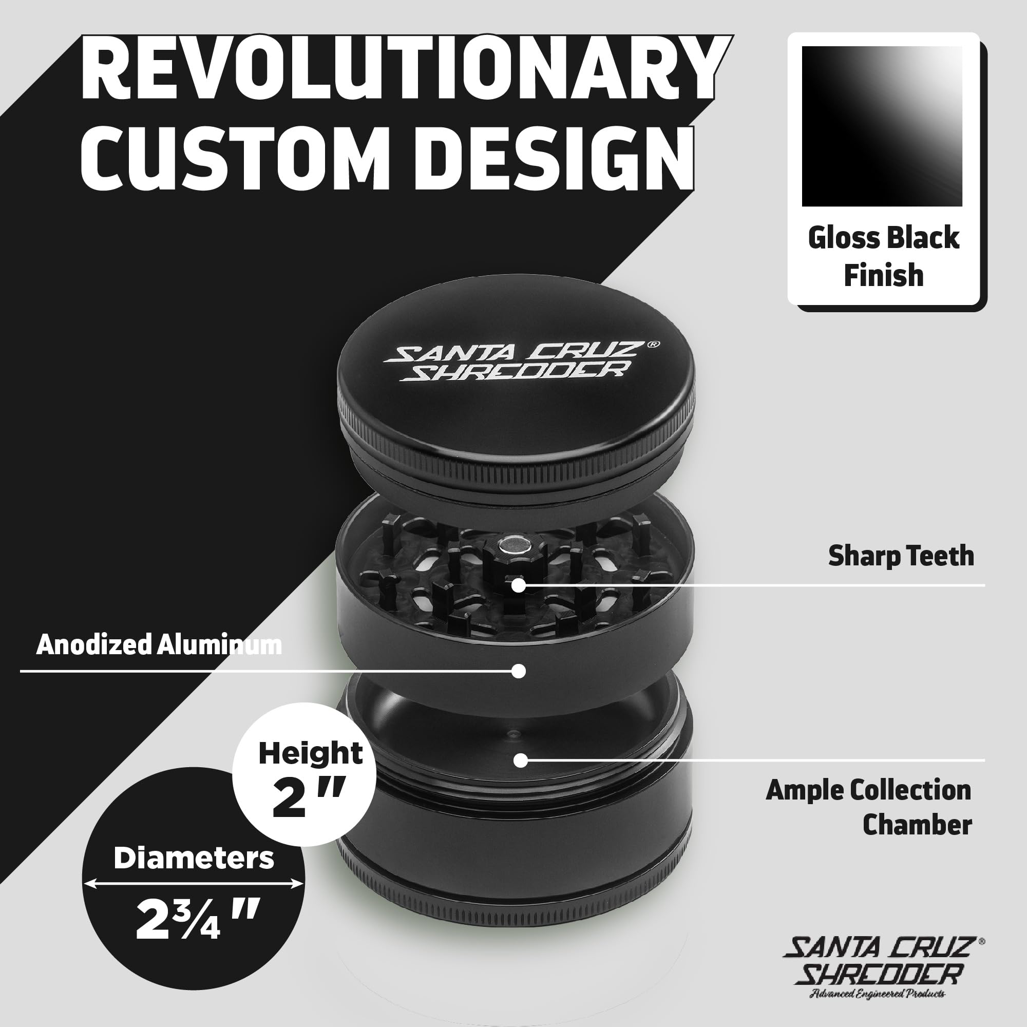 Santa Cruz Shredder Herb and Spice Grinder Made in USA (Large (2.7 Inch), Black)
