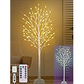 6FT Lighted Birch Tree with 130 LED Warm White and Multicolor Lights, 8 Modes, Timer Remote Faux Prelit Twig Christmas Tree with Lights for Indoor Outdoor Xmas Holiday Party Decoration