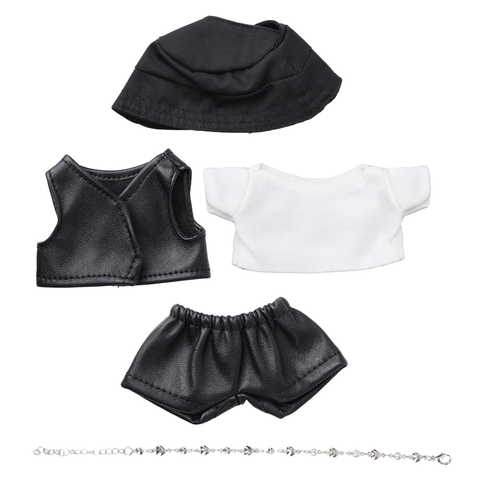 Penitue Doll Clothes for 17cm, Stylish Clothes Clothing Outfit Set with Vest t-Shirt Pants Hat and Necklace Adorable Cute Plush Doll Costume Accessories for Toy Decoration